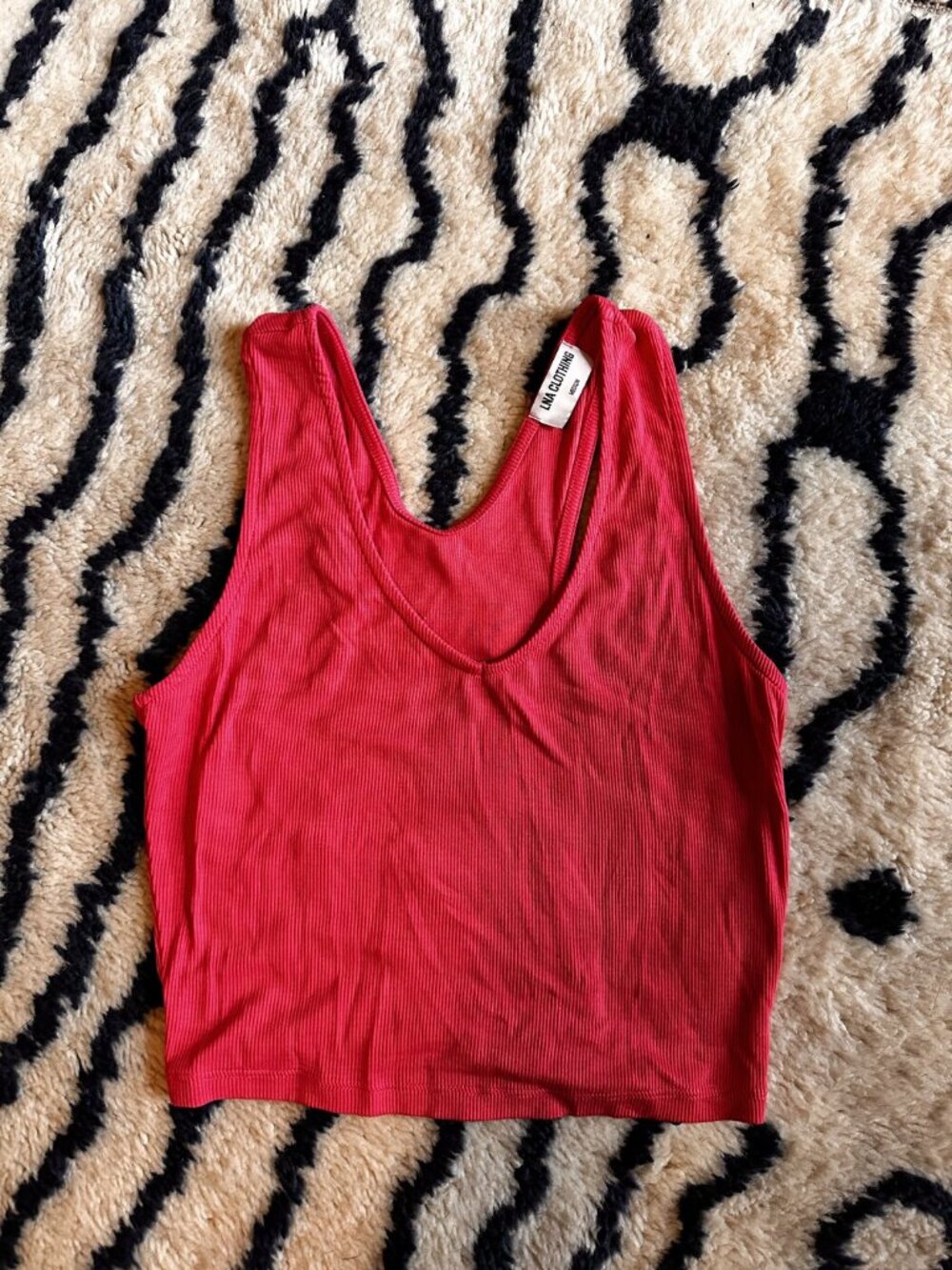 LNA Clothing Ribbed Scoop Neck Cropped Tank Hot Pink Size M